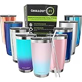 CHILLOUT LIFE 20 oz Stainless Steel Tumbler with Lid - Double Wall Vacuum Insulated Coffee Mug with Splash Proof Lid and Stra