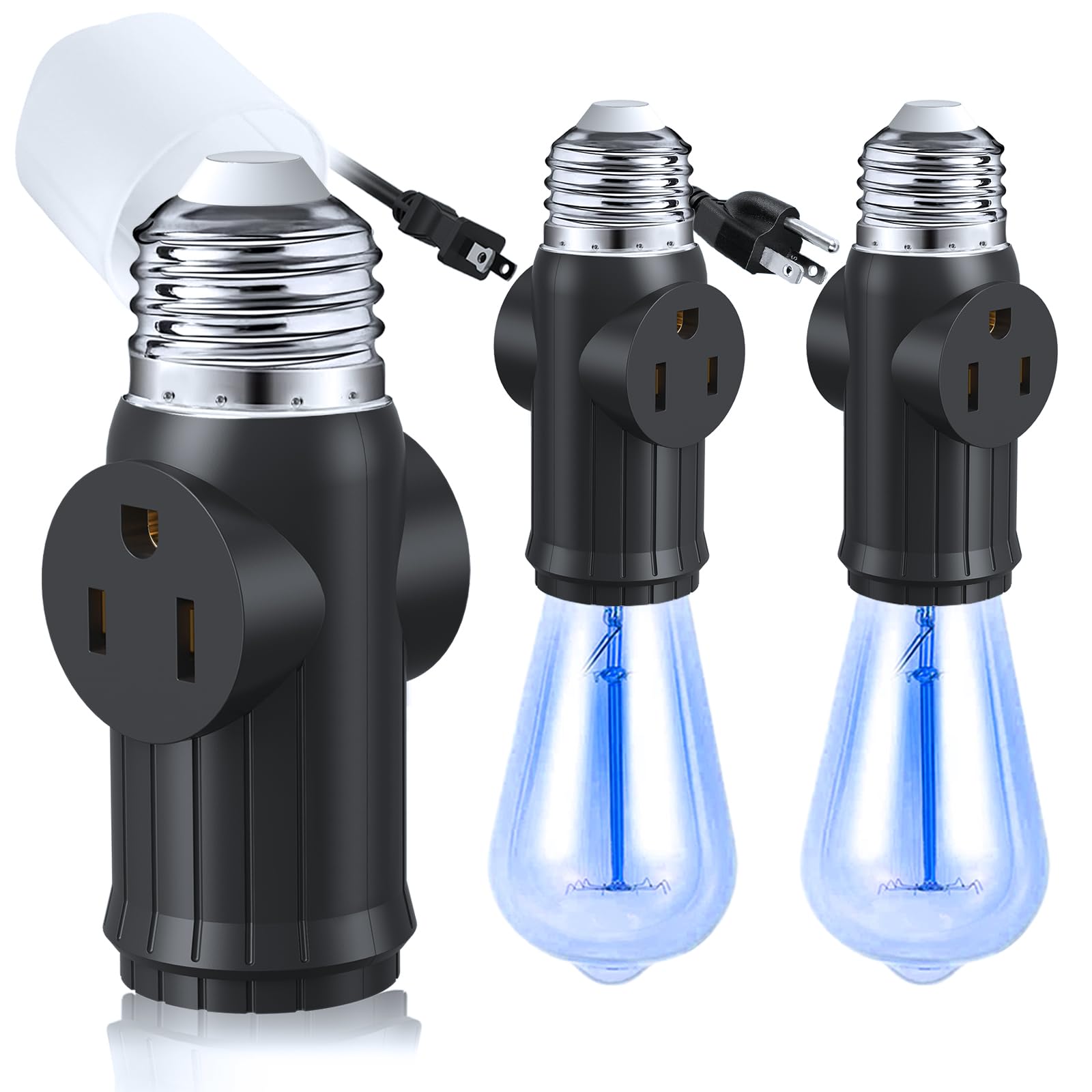 Photo 1 of (2 Packs) Light Socket Outlet Adapter, 3-in-1 Light Socket to Plug Adapter for Expanding 3&2 Prong Sockets, E26 E27 Light Bulb Outlet Socket Adapter, Safety Performance & Professional Material