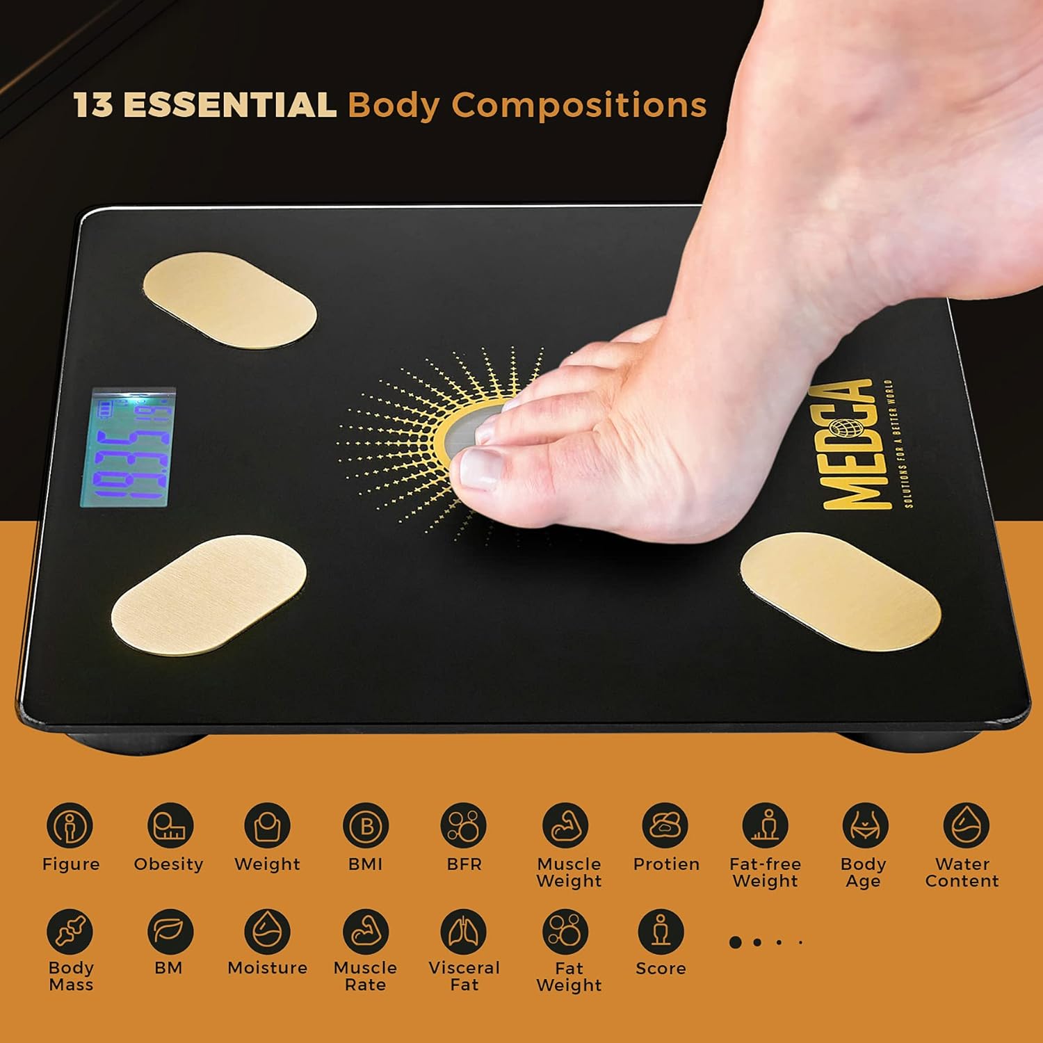 Body Fat Scale - Smart Digital Solar Powered Glass Bathroom Scale Measures, Tracks and Analyzes Weight Fat Loss BMI Body Composition and More Monitor Your Progress with Smartphone App: Health & Personal Care