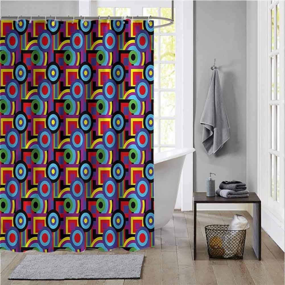 Groovy Long Shower Curtain Liner Geometric Forms Funky Colors