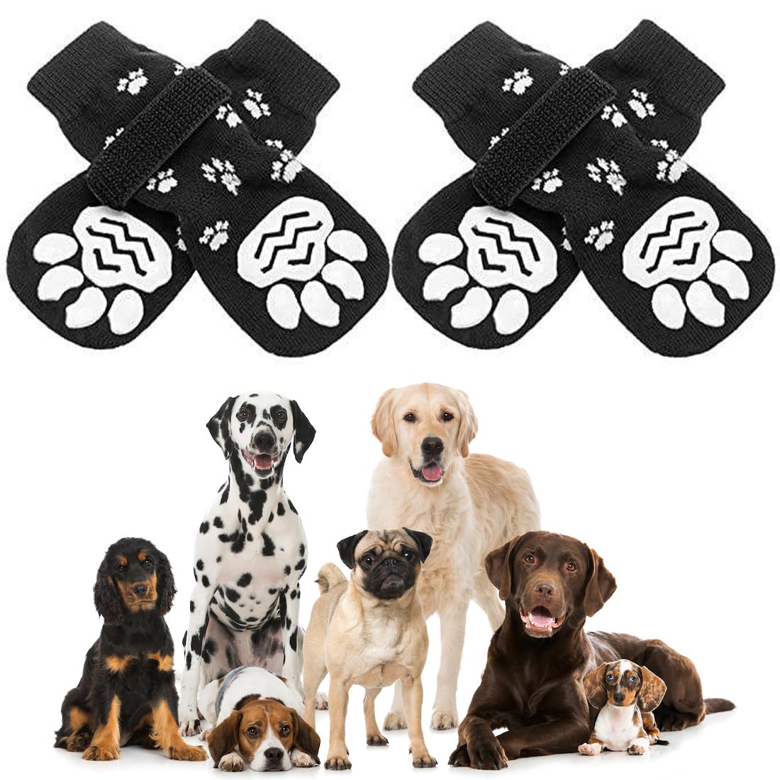 ZKSXOA 2 Pairs Anti Slip Dog Socks Paws Stop Licking Dog Grip Socks Pet Paw Protector Dog Boots Dog Claw Socks Dog Shoes Dog Slippers with Adjustable Strap for Puppy Dog Indoor Outdoor Hardwood