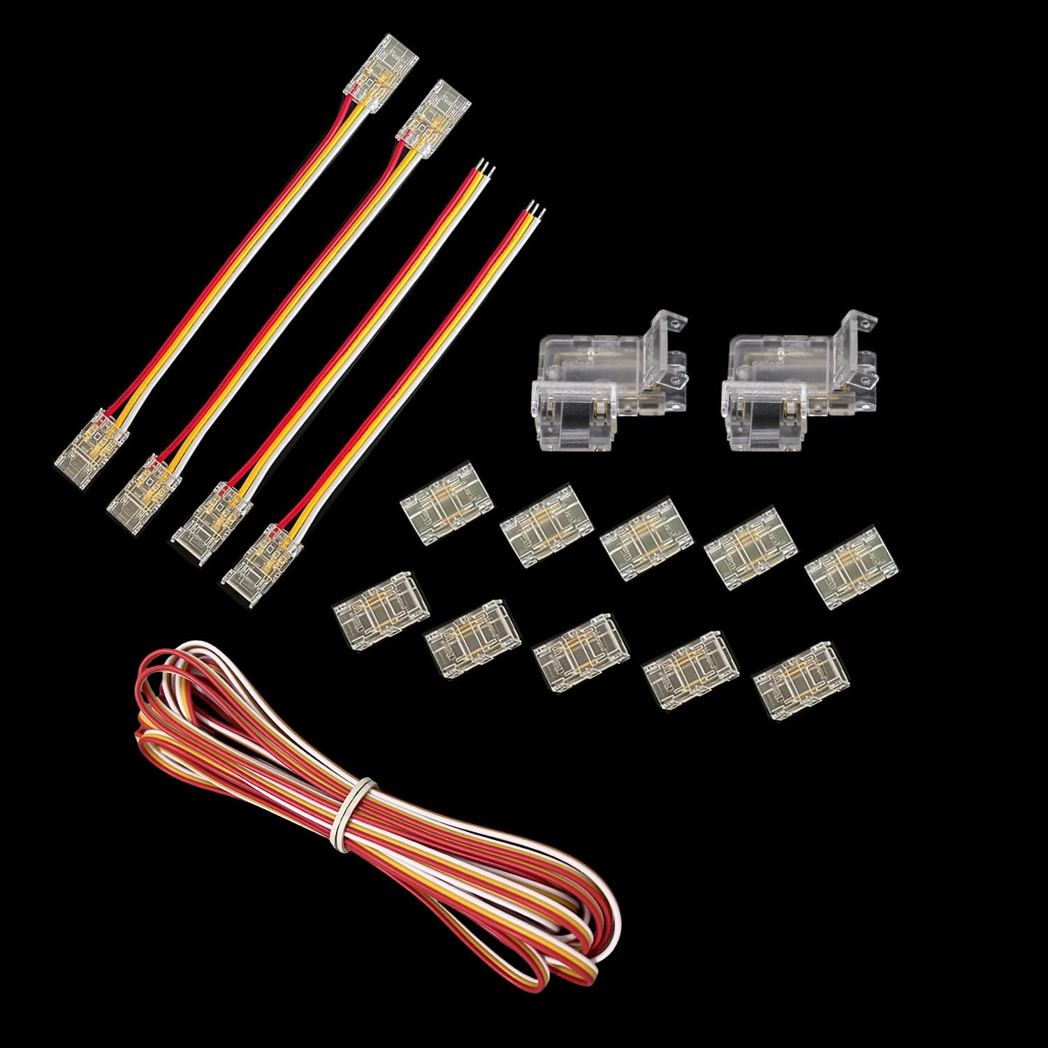 ENQIMAOYI 3 Pin 8mm LED Connectors for CCT COB LED Strip Lights kit included Transparent Gapless Connectors,L T type Connectors,Dual Ends Extension Connectors,5M Extension cable (3pin 8mm COB KIT)