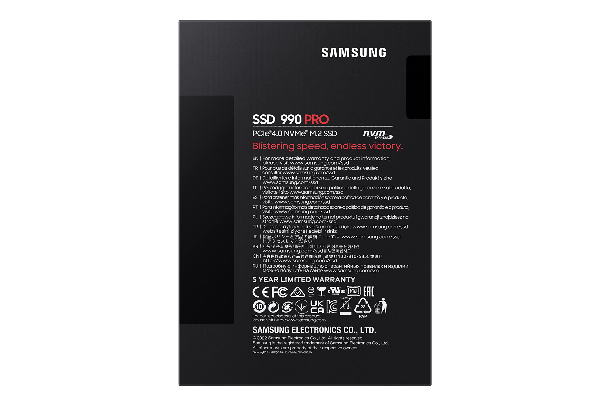 Samsung 990 PRO NVMe M.2 SSD, 2 TB, PCIe 4.0, 7,450 MB/s Read, 6,900 MB/s Write, Internal SSD, for Gaming and Video Editing, MZ-V9P2T0BW
