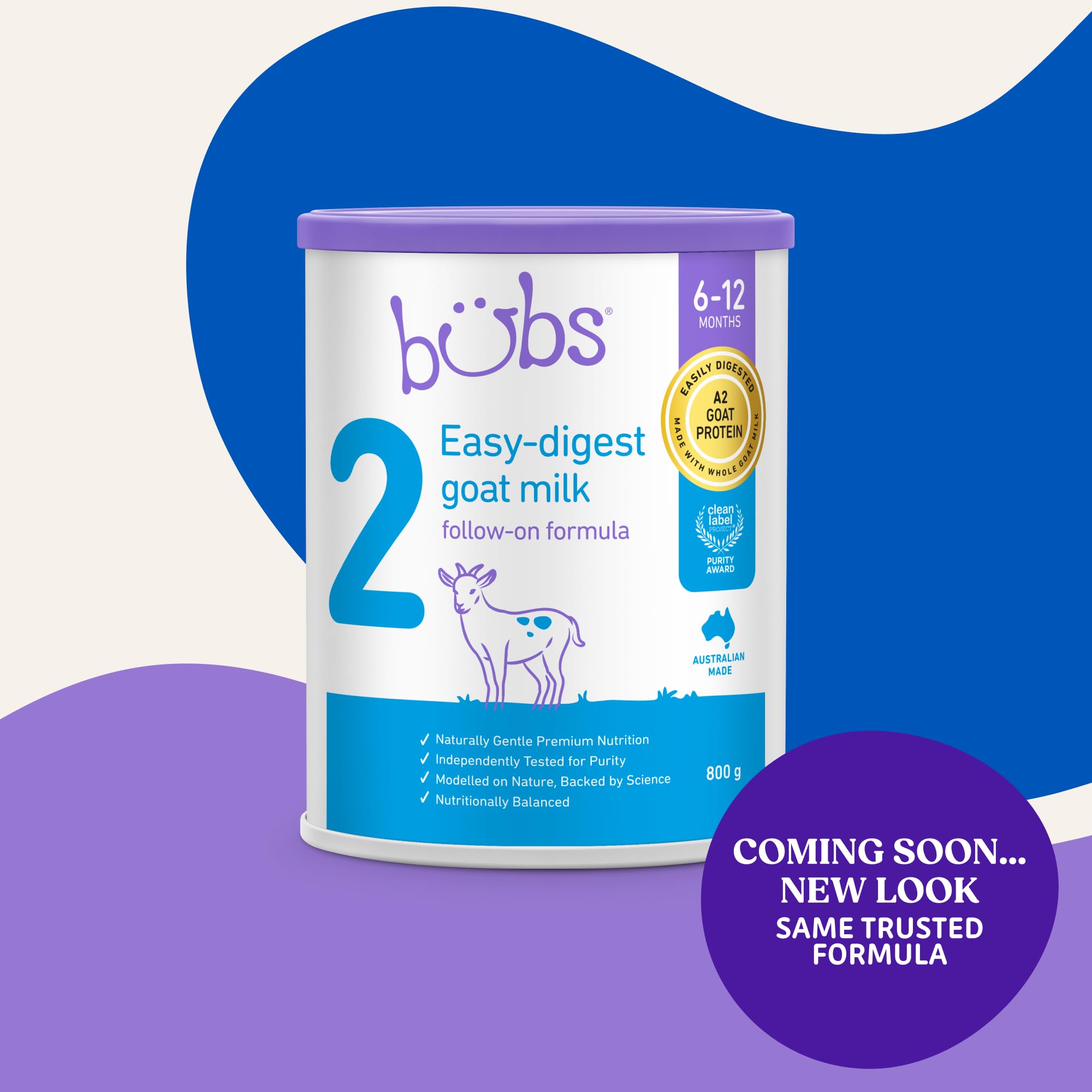 Bubs Goat Milk Follow-On Formula Stage 2, Babies 6-12 months, Made with Fresh Goat Milk, 28.2 oz