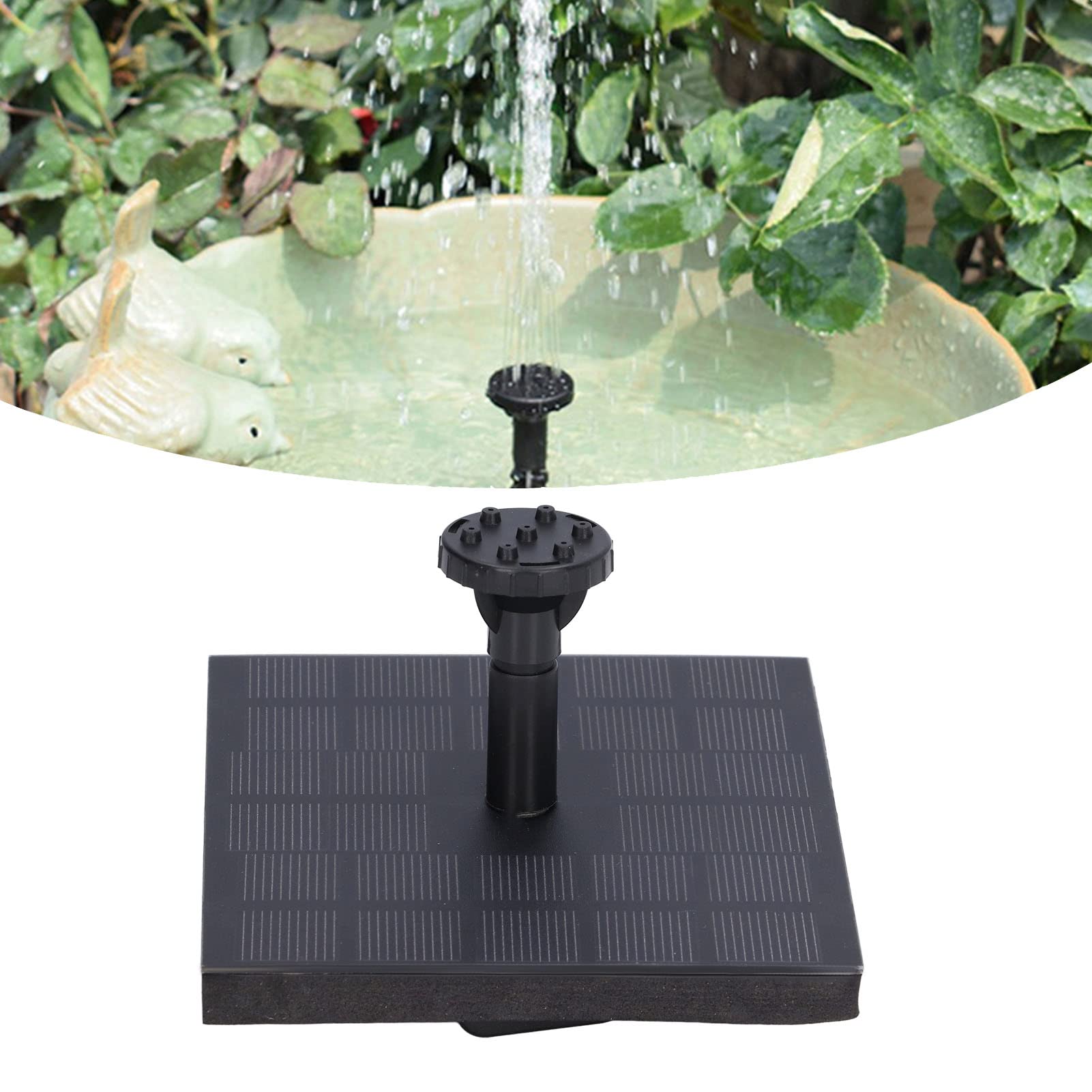 Pilipane Decorative Solar Fountain Pump Kit, 8 Nozzles, Black, ABS Material, Fountain Pump, 7V 1.4W Solar Powered, 180L/H Flow, 27.6 Inch Lift