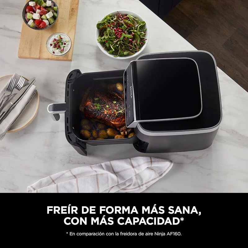 Fritadeira de ar ninja max pro, 6,2l, 6 em 1, sem óleo, fritar, assar, assar, reaquecer, desidratar, tamanho família, digital, cesta antiaderente própria para máquina de lavar louça, cinza, af180eu