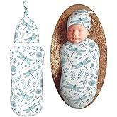 Muishi Blue Dragonfly Newborn Swaddle Blankets Hat Sets Soft Baby Receiving Blanket Swaddle Sack for Baby Shower Infant Boy Girl Gift