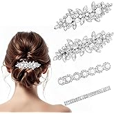 4Pcs Rhinestone Hair Clips, Silver Flower Crystal Pearl Hair Pins Sparkly Diamond Hair Barrettes Decorative Wedding Hair Accessories for Women Bride Bridesmaid