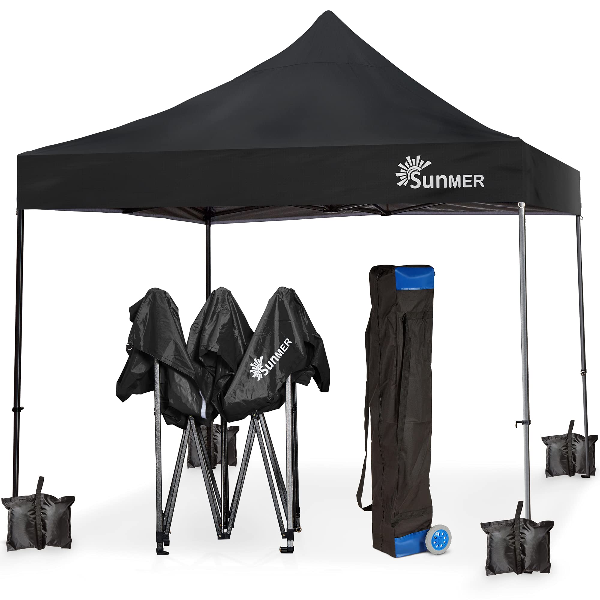 SUNMER 3x3M Pop-Up Gazebo - Fully Waterproof (420D Oxford PVC) with Heavy Duty Rust-Resistant Steel Frame - Wheeled Carry Bag Included for Easy Transportation - Black
