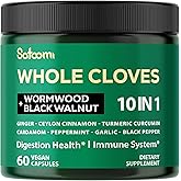 Satoomi 10in1 Clove Supplement Rich in Vitamins & Minerals for Digestive, Immune System, Bone & Heart Health with Wormwood, Black Walnut, Cinnamon, Turmeric, Ginger, Cardamom - 60 Capsules