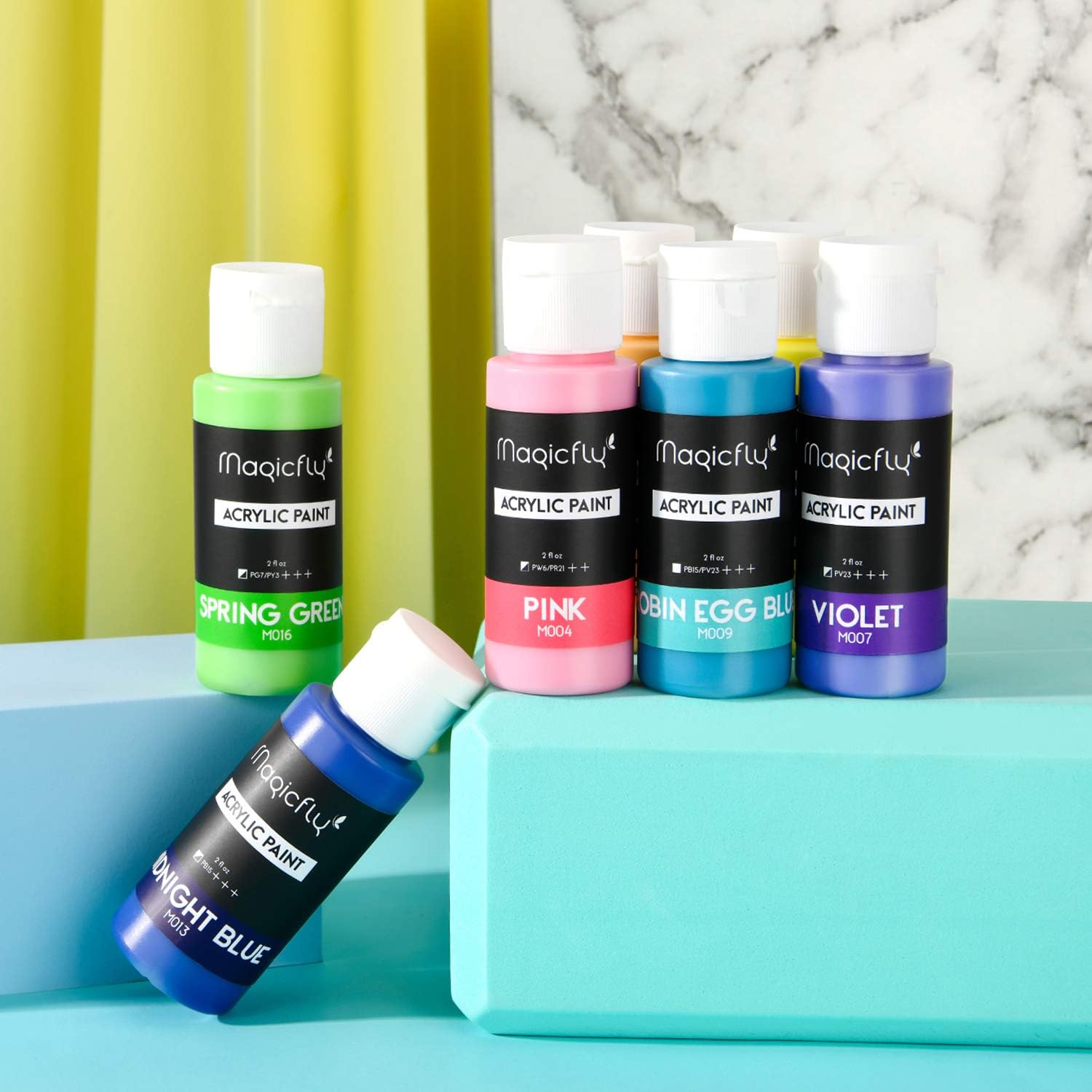 Magicfly 30 Colors Acrylic Paint Set (2fl oz/60ml Each), Non-Toxic Craft Paints with 3 Brushes, for Multi-Surface Paint on Canvas, Paper, Wood, Stone, Ceramic and Model : Office Products