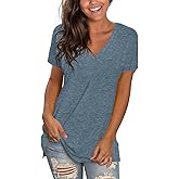 Sipaya Womens T Shirts Basic V Neck Tee Loose Fitting Casual Short Sleeve Tops