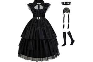 GZ-LAOPAITOU Black Costume Dress for Girls Wednesday Addams Halloween Cosplay Family Party Dress Up 4-12 Years
