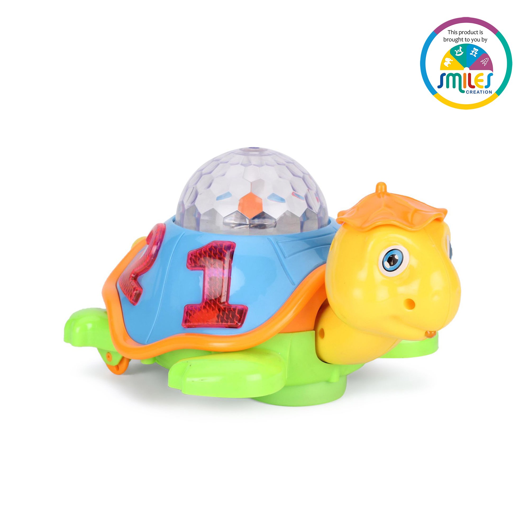 Smiles Creation™ Musical Bump & Go Happy Turtle with 3D Disco Light toy for kids