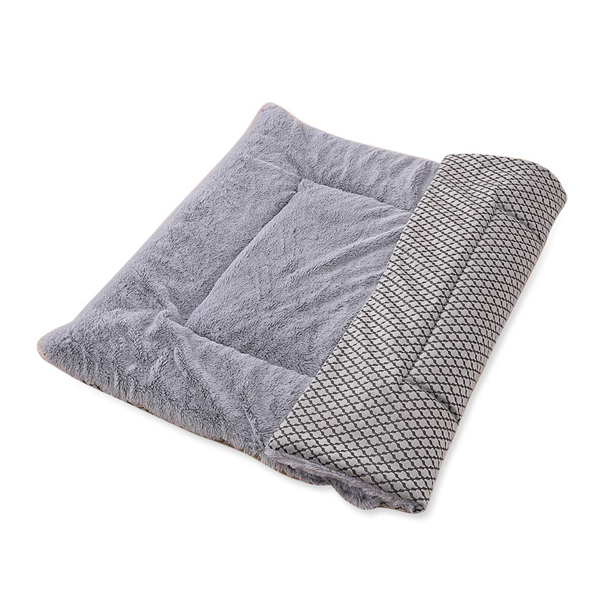 PETCUTE Dog Bed Mat,Fluffy Fleece Pet Blankets,Soft Warm Dog Crate Mat,Washable Puppy Bed Mat,Reversible Dog Bed Mattress Cat Cushion Pet Bed Mat for Small Pet Puppy Kitten,L 95x75x5cm Gray