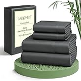 MR&HM Queen Sheet Set, 4-Piece Cooling Sheets, Rayon Derived from Bamboo & Polyester Blend, Soft & Silky, 15" Deep Pockets with Elastic Straps, Hotel Luxury for Hot Sleepers, Dark Grey