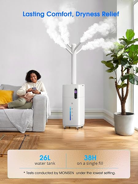 MONISEN 26L/5.7GAL HUMIDIFIER LARGE ROOM 3000 FT², SUPERSIZED COOL MIST, 38H QUIET HUMIDIFIERS FOR BEDROOM, 2000ML/H MIST OUTPUT, TOUCH/REMOTE CONTROL, HUMIDIFIERS FOR HOME, WHOLE HOUSE, PLANT, WHITE