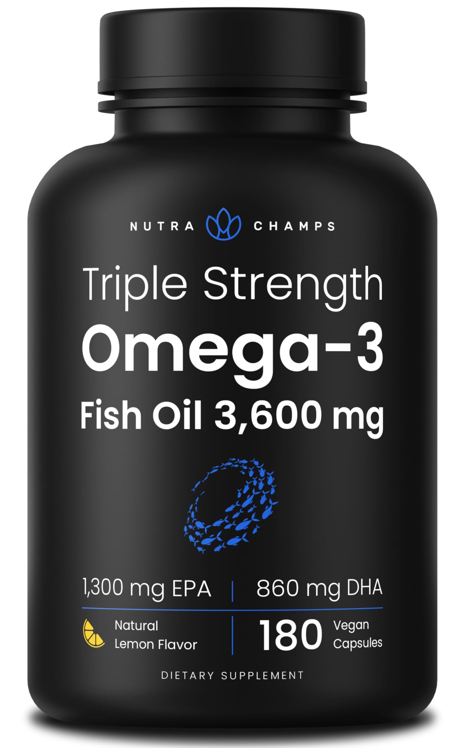 Triple Strength Omega 3 Fish Oil 3600 mg | EPA & DHA | 180 Softgels | Burpless Fish Oil Supplement, Wild Caught | Over 2100mg Omega-3 Fatty Acids Supplements | Natural Lemon Flavor Omegas 3 Pills