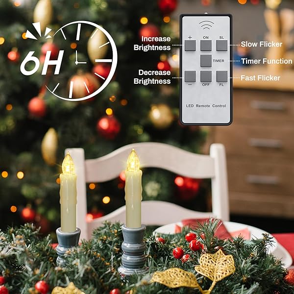 PCHERO WINDOW CANDLES, 10 PACKS WARM WHITE BATTERY OPERATED WATERPROOF LED FLAMELESS TAPER IVORY FLOATING CANDLES WITH REMOTE TIMER AND DIMMABLE, IDEAL FOR HOME INDOOR OUTDOOR CHRISTMAS TREES DECOR