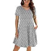 KORSIS Dresses for Women Casual T-Shirt Summer Short Sleeve Loose Comfy Dress Swing Flowy Beach Vacation Sundress with Pocket