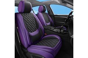 Sxikin Car Seat Covers Full Set Purple Black, Luxury Faux Leather Waterproof Non-Slip Seat Protector Universal Fit for Most Cars SUVs Trucks Pick-ups,Car Interior Accessories for Front Seats and Back