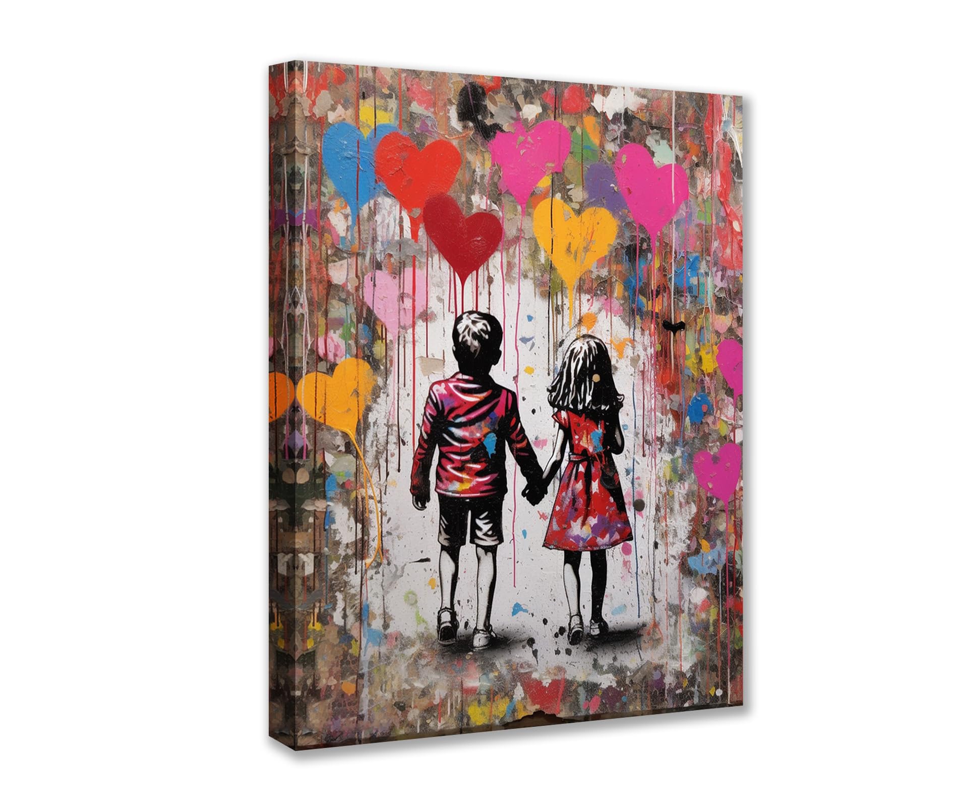 Tucocoo Wall Decoration for Living Room, Graffiti, Love, Street Art, Pictures, Banksy, Little Boy and Girl, Painting, 1 Piece/Multi-piece Canvas, Modern Artwork, Home Decor, Wooden Frame,