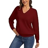 LATAHUO Women's V Neck Long Sleeve Sweaters Loose Fit Casual Pullover Tops Trendy Fall Clothes 2025