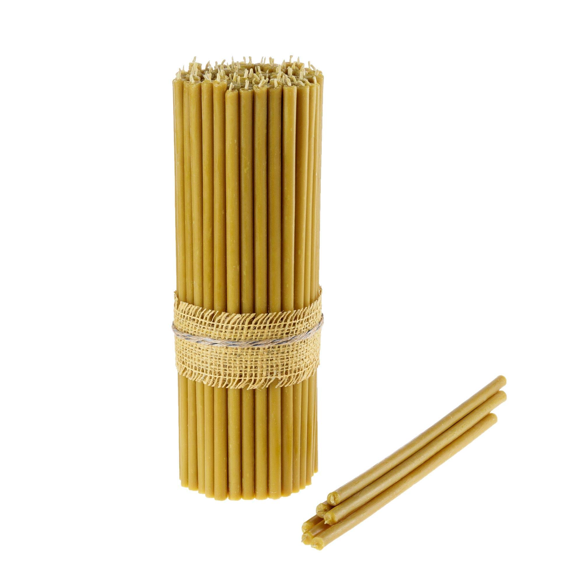 Danilovo Pure Beeswax Candles - Honey-Scented, Decorative Thin Taper Candles - Ideal for Birthday Decoration or Church Prayers - Drip Free, Tall & Smokeless Pack of 150 pcs, 29,5 cm x 8,5 mm