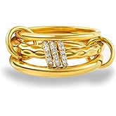 Stackable Rings for Women Non Tarnish,Dainty 18k Gold Plated CZ Cubic Zirconia Rings,Silver and Gold Rings Set,Multi-Link Connected Rings