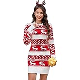 LYTHMER Ugly Christmas Sweater Dress for Women Xmas Crew Neck Pullover Sweater Holiday Knitted Mini Tunic Dress