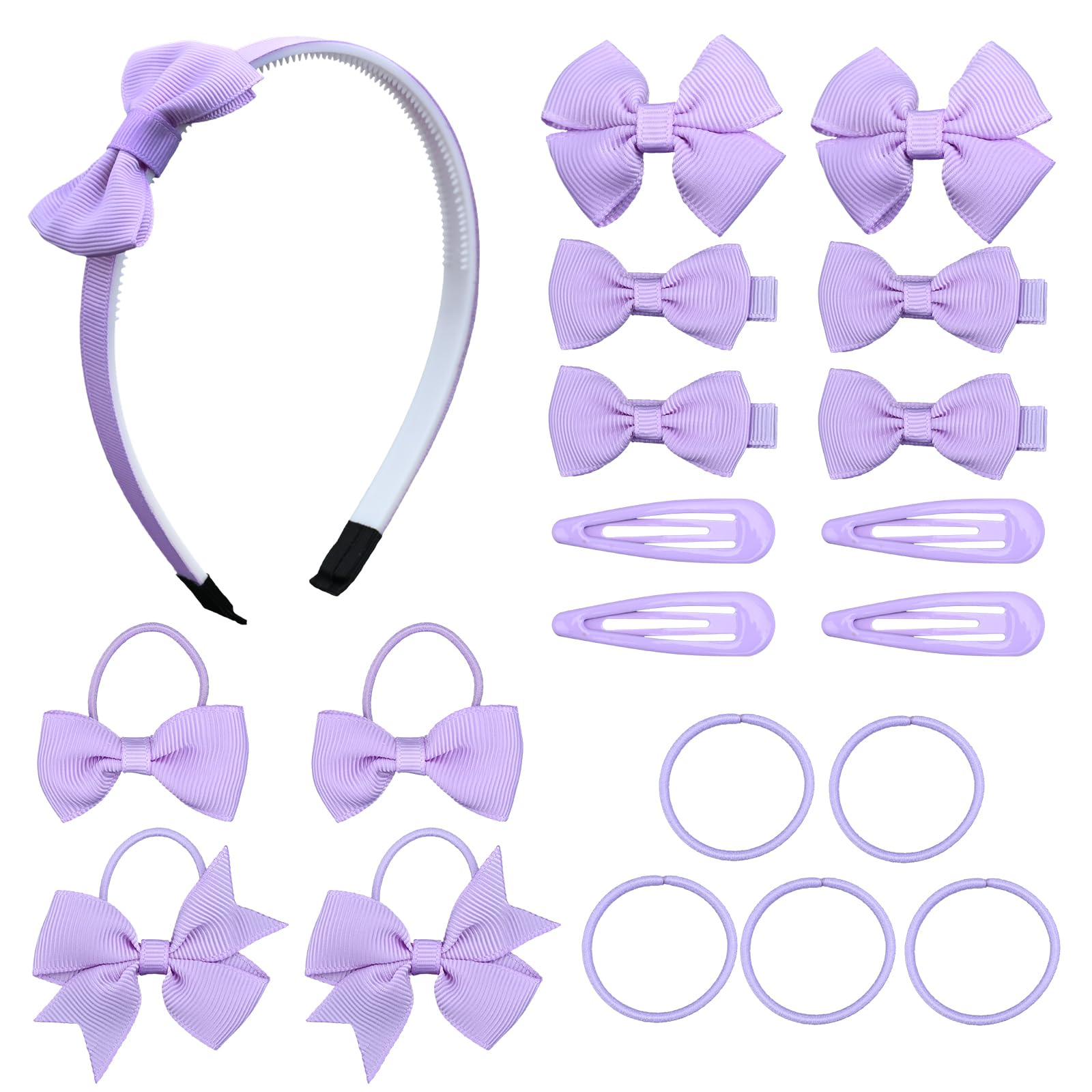 Bekecidi 20-Piece Bow Hair Accessories Set - Hairpins, Hair Clips, Rubber Bands, Headbands for Girls & Kids (Purple)