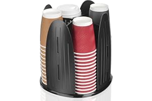 MYITYARD Rotating Coffee Cup Dispenser, Paper Cup Holder with 4 Compartments, Cup and Lid Organizer for Countertops, Removable Paper Cup Dispenser for Kitchen, Coffee Stations, Black