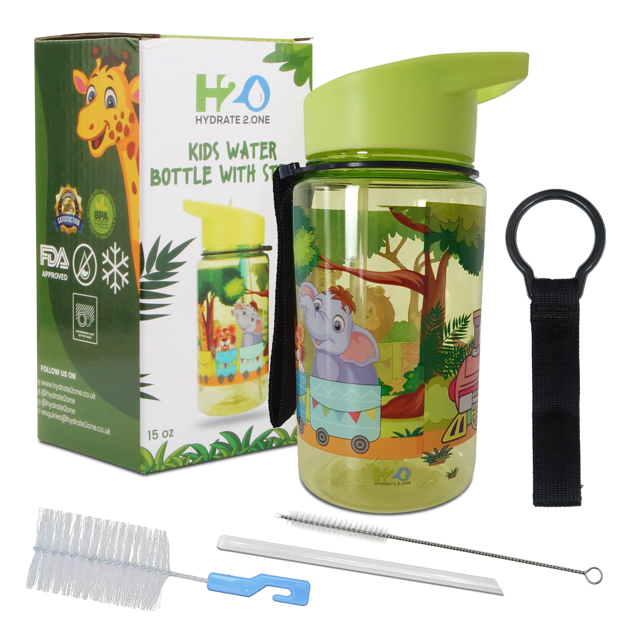 HYDRATE 2.ONE Kids Water Bottles for Boys and Girls with Cleaner Brushes, 400 ml Animal Water Bottle 100% Leak Proof | BPA Free | Flip Nozzle Water Bottles with Straw for Hot and Cold Drinks