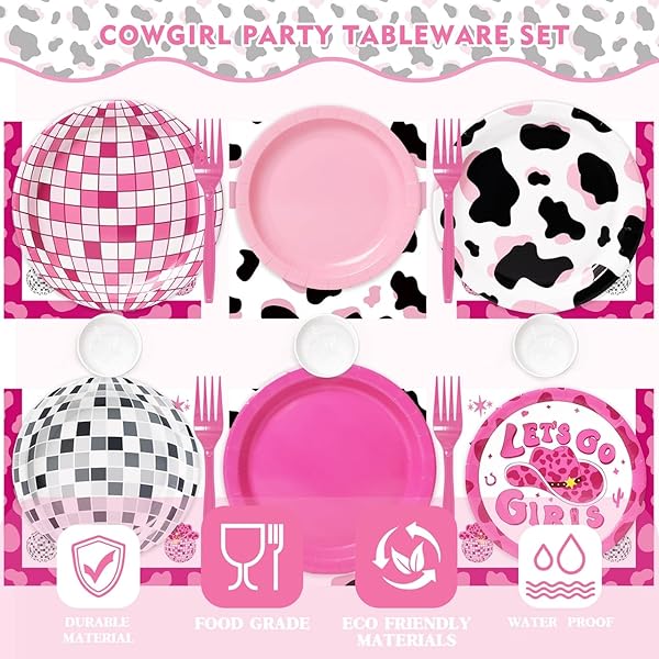COWGIRL BIRTHDAY PARTY DECORATIONS SUPPLIES – 229 PCS WESTERN DISCO PARTY KIT WITH BANNER, PLATES, CUPS, CUTLERY, BALLOONS & TABLE COVER, SERVE 30