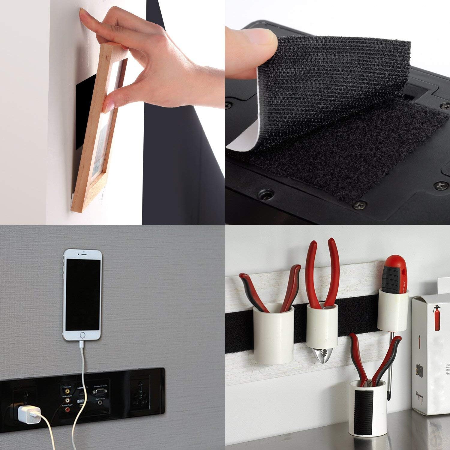BRAVESHINE Heavy Duty Picture Hanging Strips - Instead of Nails and Screws - 12 Pack Sticky Wall Tape Hook Loop Adhesive Fasteners for Classroom DIY, Home, Office or Industrial Use - Black, 1.2x4inch