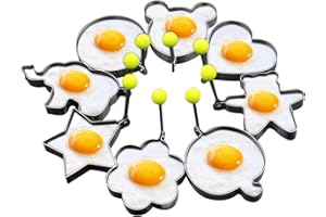 Slomg 8pcs Set Fried Egg Rings Molds Non Stick for Griddle Pan, Egg Shaper Pancake Maker with Handle, Stainless Steel Egg Form for Frying Cooking