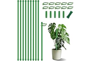 Plant Stakes 17 inch 10Pcs SupKing Support Stick Orchid Stakes with Clips Garden Plant Poles Extended to 3/4/5ft for Indoor Outdoor Potted Tomato Rose Amaryllis Vegetables Monstera Comes with 20 Ties