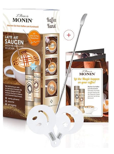 Monin Sirup Gourmetsauce ? L’Artiste Latte Art Saucen Set ? Kreatives Sirupset für Kaffee, Mokka, Latte und Kakao ? Caramel u