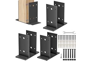 QZER 4x4 Post Base 3 Pcs,Heavy Duty Detachable Post Bracket with Adjustable Inner Size (3.6" x 3.3"-4.3"), Rust-Proof Powder-Coated Thick Post Anchor for Deck Railing, Fences, Mailboxes, Pavilions