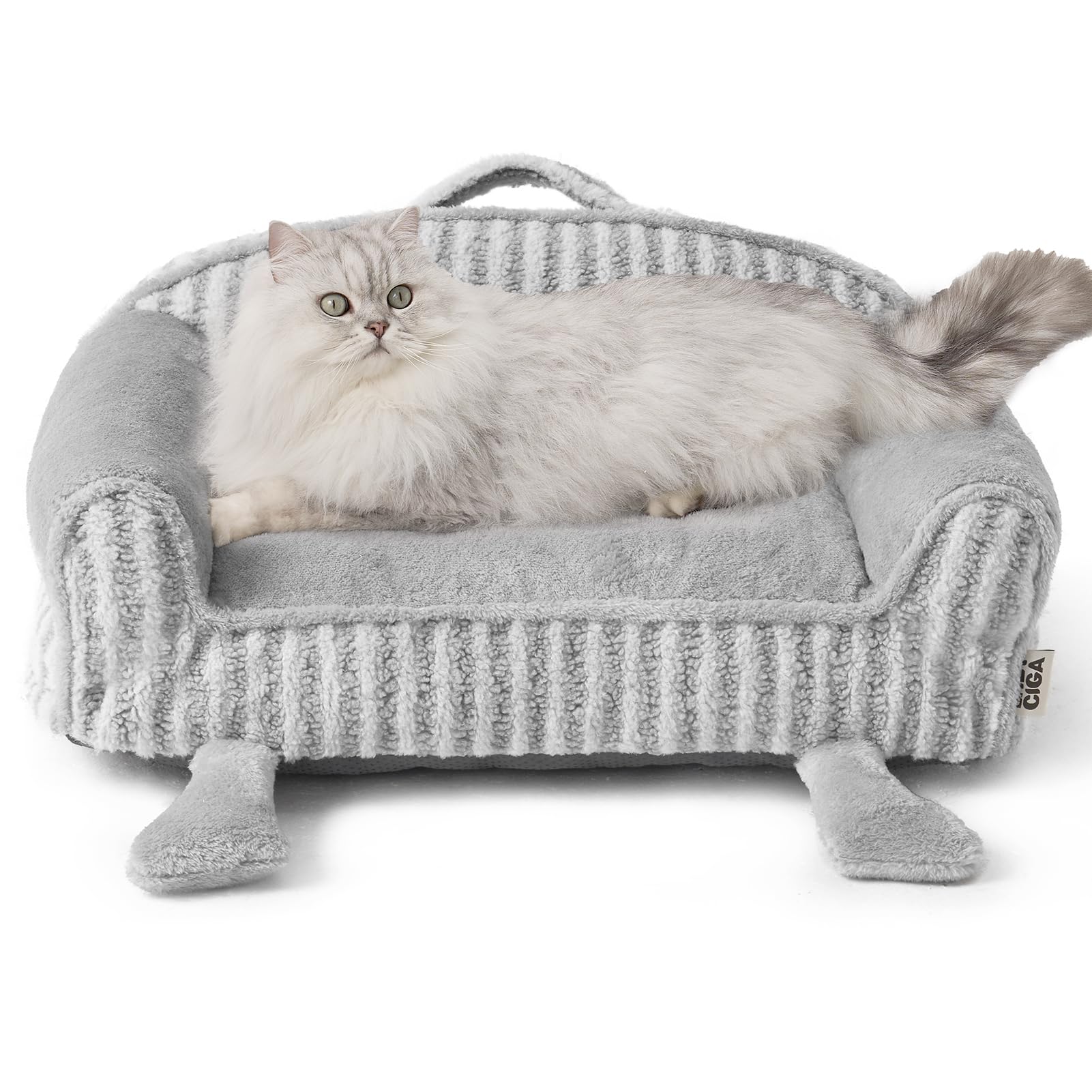 Photo 1 of EHEYCIGA Washable Dog Beds for Small Dogs 24 Inch - Striped Cat Couch for Indoor Cats with Removable Cover, Shredded Memory Foam Waterproof Puppy Bed with Non - Slip Bottom, Grey