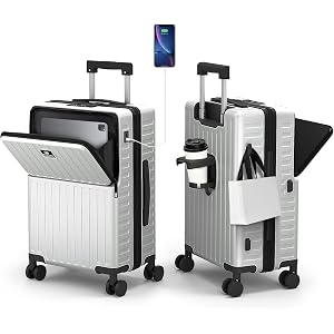 20 Inch Carry-On Luggage with Front Pocket, 22x14x9 Airline Approved | TSA Lock, USB & USB-C Charging, Cup Holder, 360° Spinn