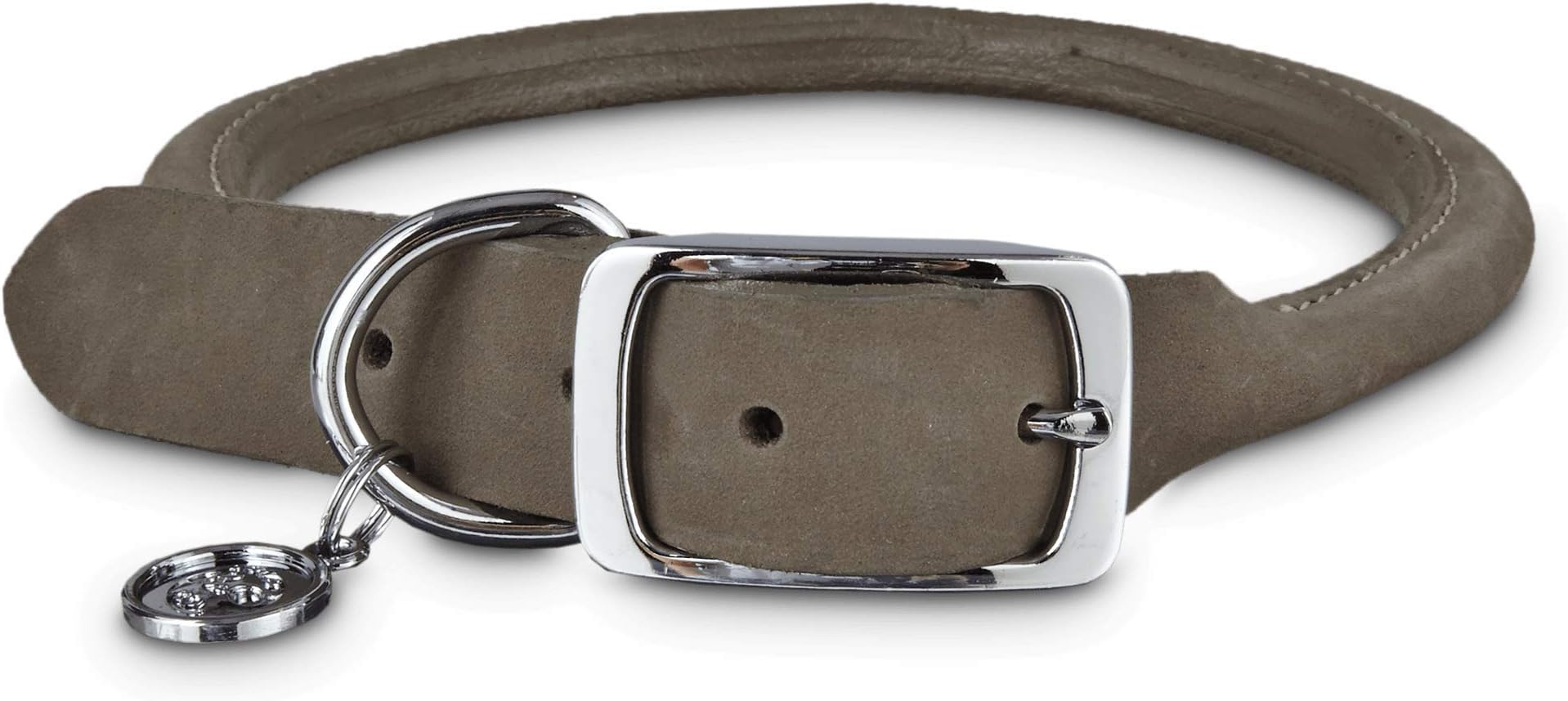 Bond & Co. Grey Rolled Leather Dog Collar, for Neck Sizes 12-15, Small