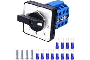 Taiss Universal Changeover Switch 20A 550V 5 Position 12 Terminals Latching Rotary Cam Selector Switch + SV2-4s Blue Connection Terminal LW26-20 0-5/3
