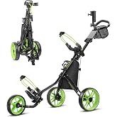 findway Golf Push Cart 3 Wheel, Lightweight &amp; Compact Fold Golf Bag Cart, Golf Caddy Push Carts with Foot Brake, Adjustable Handle, Mesh Bag, Storage Bag, Umbrella &amp; Drink Holder