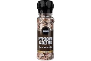 Sundhed Pink Himalayan Salt and Mixed Peppercorn Medley in Grinder | Rainbow Pepper Blend (Black, White, Pink, Green Peppercorns) | 210 Grams (7.40 oz) | Natural and Kosher Certified