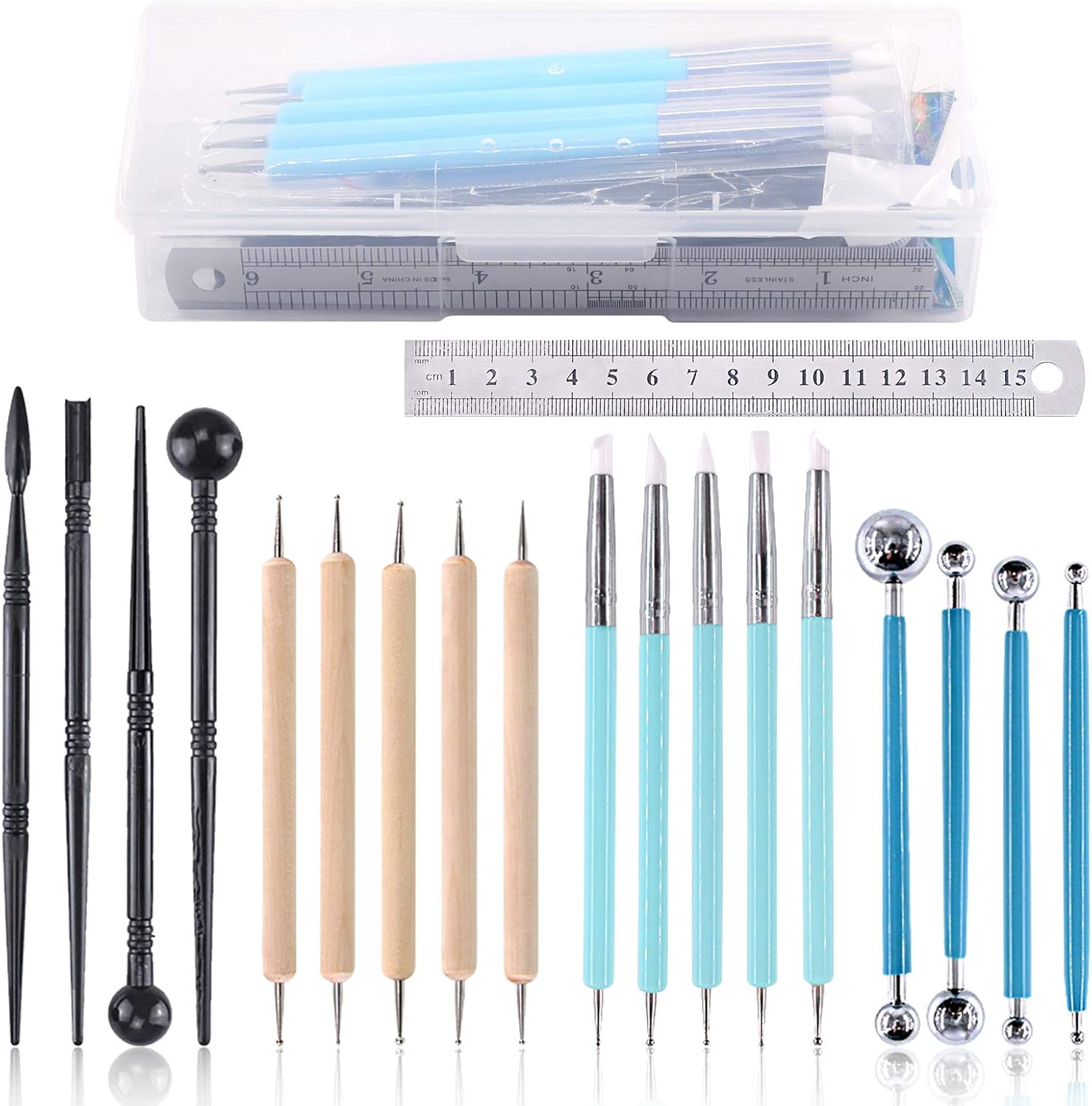 Swpeet 19Pcs Modeling Clay Sculpting Tools Kits, Ball Stylus Tool, Pottery Tools, Plastic Clay Tools, Sculpting Kit for Making Modeling Clay Cake Fondant Decoration, Clay, Ceramics