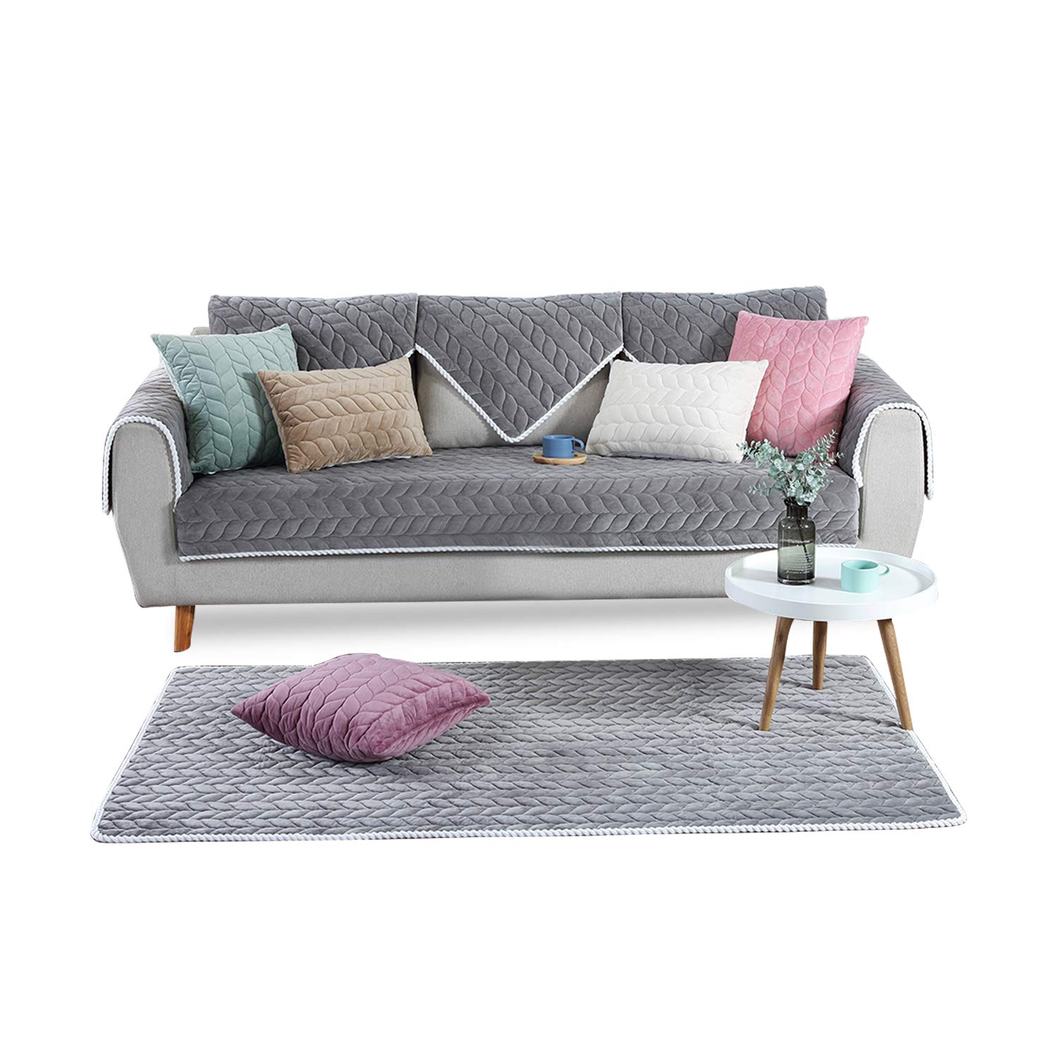 PETCUTE Sectional sofa cover sectional couch slipcovers l shaped sofa protector corner sofa cover110X160cmGray