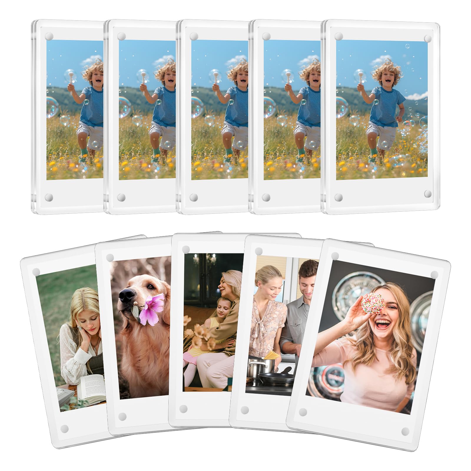 Photo 1 of JUOIFIP 10 Pack Acrylic Polaroid Refrigerator Magnet Picture Frames, Clear Mini Frames for Instant Photos, 2.36 x 3.54 Inch Magnetic Instax Frame for Refrigerator Display