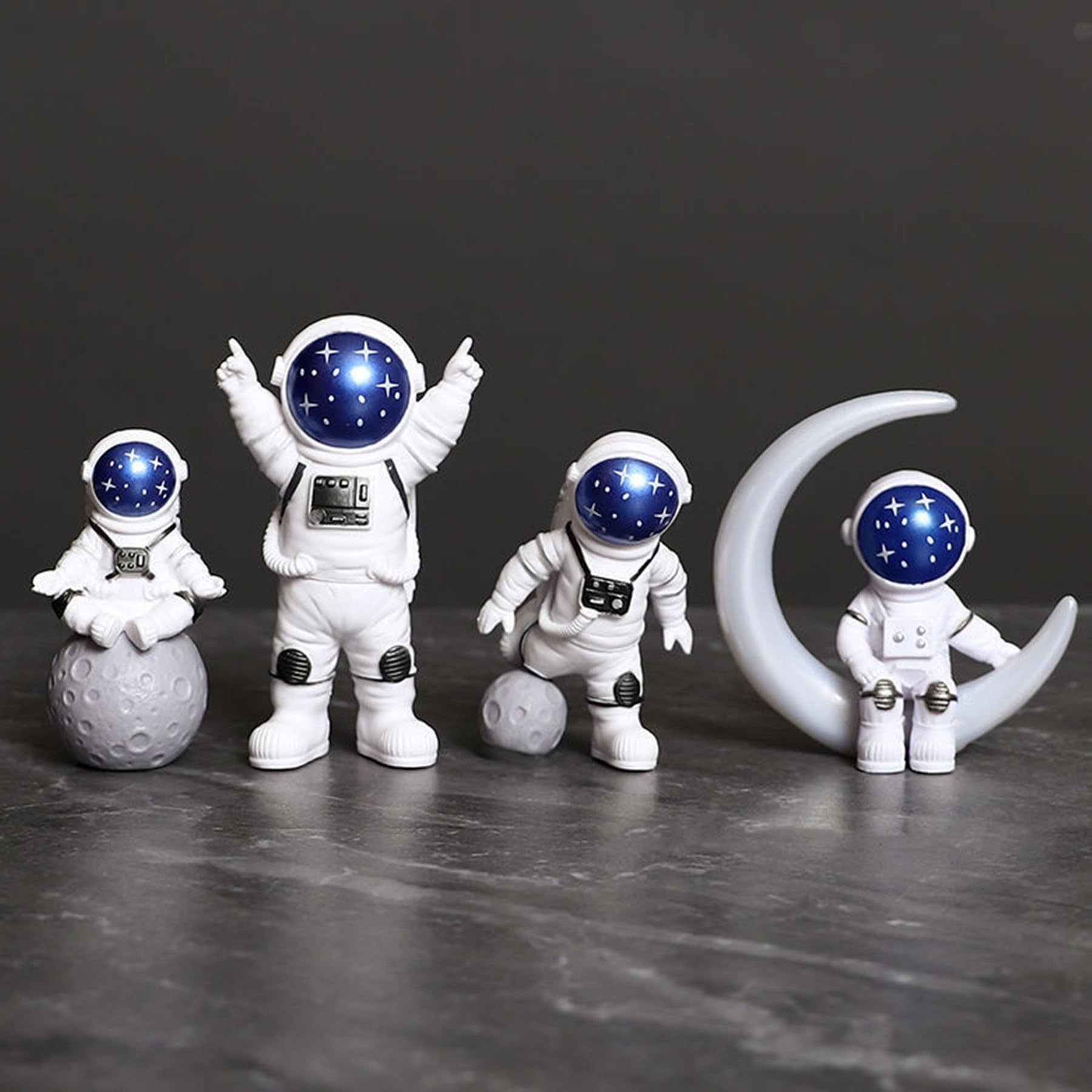 Blue White Astronaut Statues Set of 4,Outer Space Astronaut Figurines Cake Cupcake Topper Decorations Miniature Astronaut Toys Space Party Favors