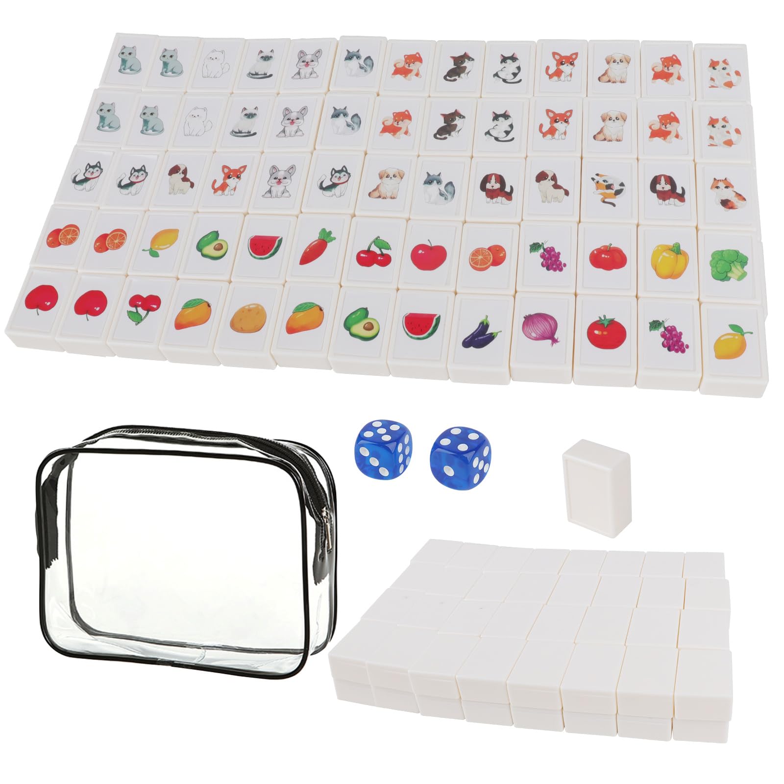 KBIBCK Seaside Escape Game Blocks Mahjong Sets, 65 Tiles Seaside Escape Board Games, Mini Mahjong Set, Fruit & Pet Pattern Mahjongs Game, Beachside Board Games, Family BoardGames for Kids and Adults